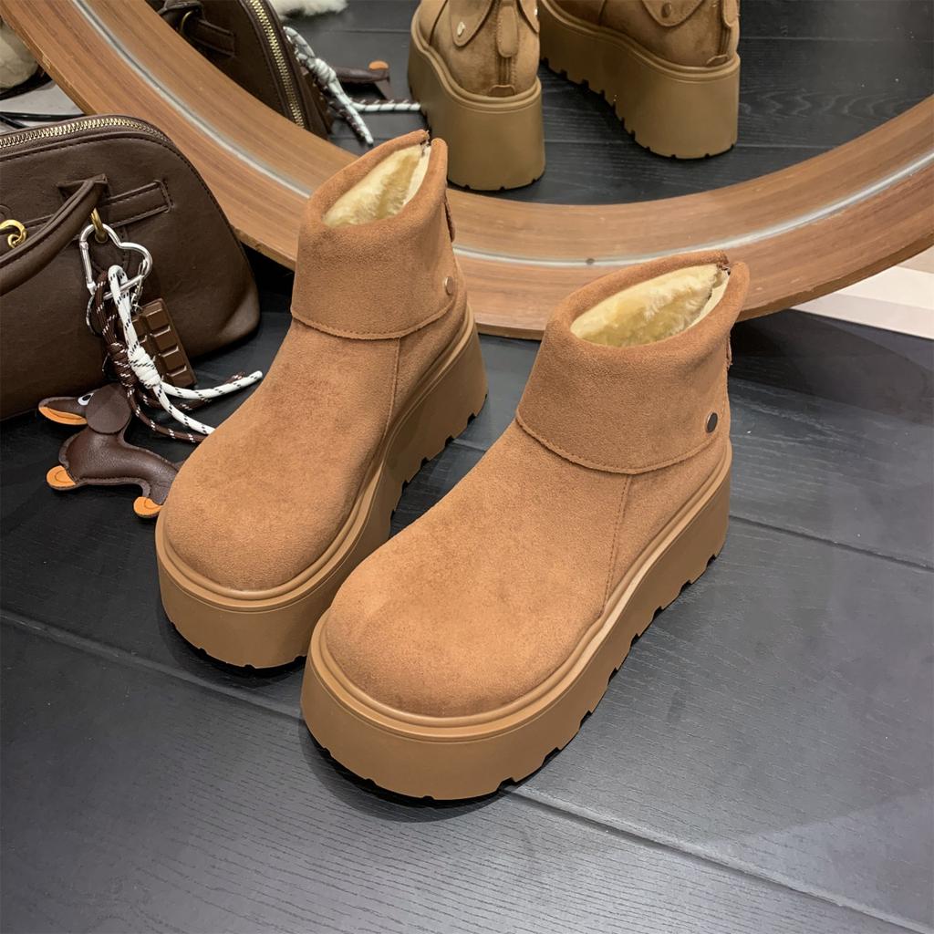 Height-increasing Thick-soled Snow Boots Women's 2025 New Winter Velvet Thickened Warm and Non-slip Northeast Large Cotton Shoes for Children