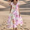 Women's Summer Fashion V-Neck Beach Long Short Sleeve Floral Printed Dresses