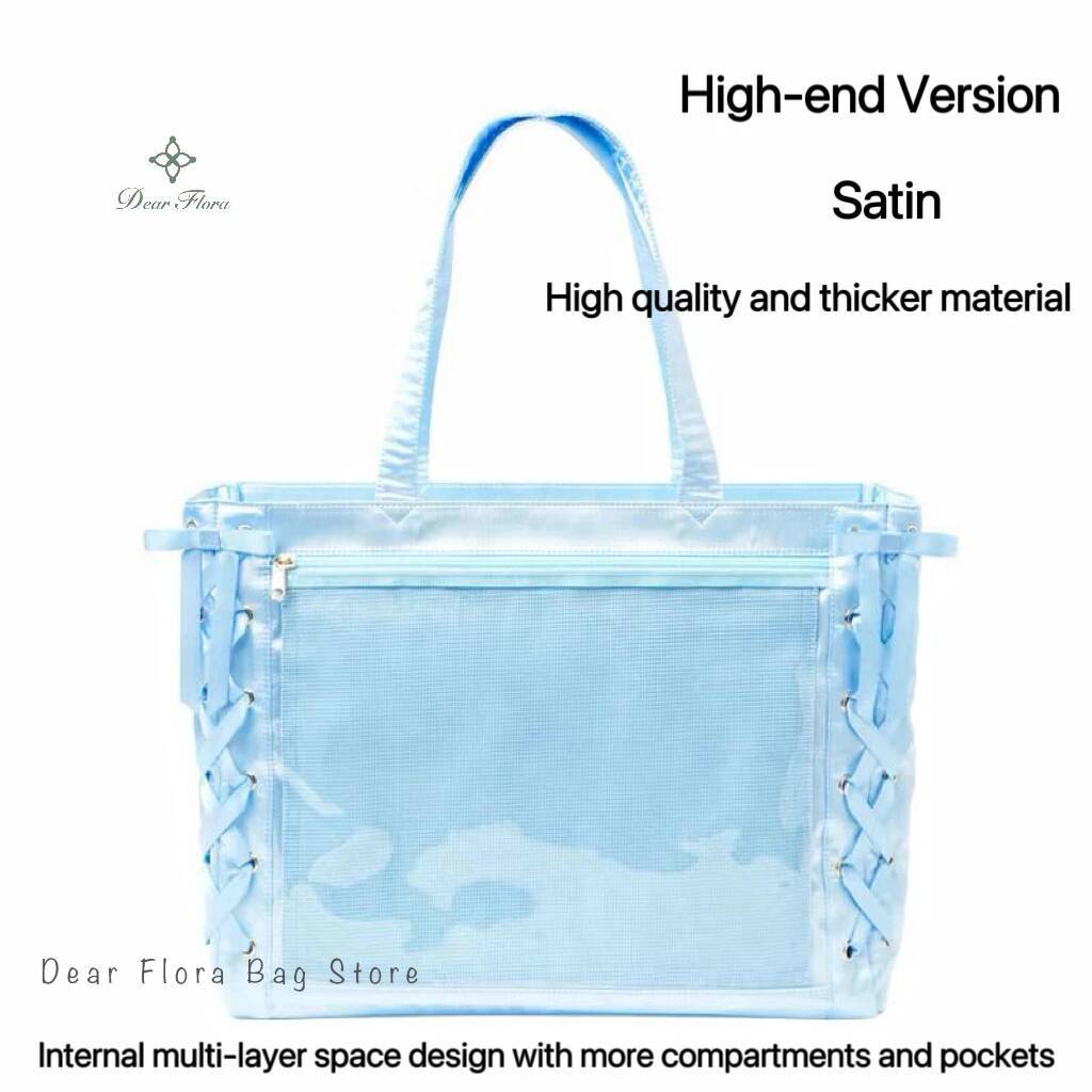 Japanese Sweet Women Ribbon Ita Bag Fashion Large Capacity Tote Bag Aesthetic Shoulder Bag Cute Lolita Girl Transparent Handbags