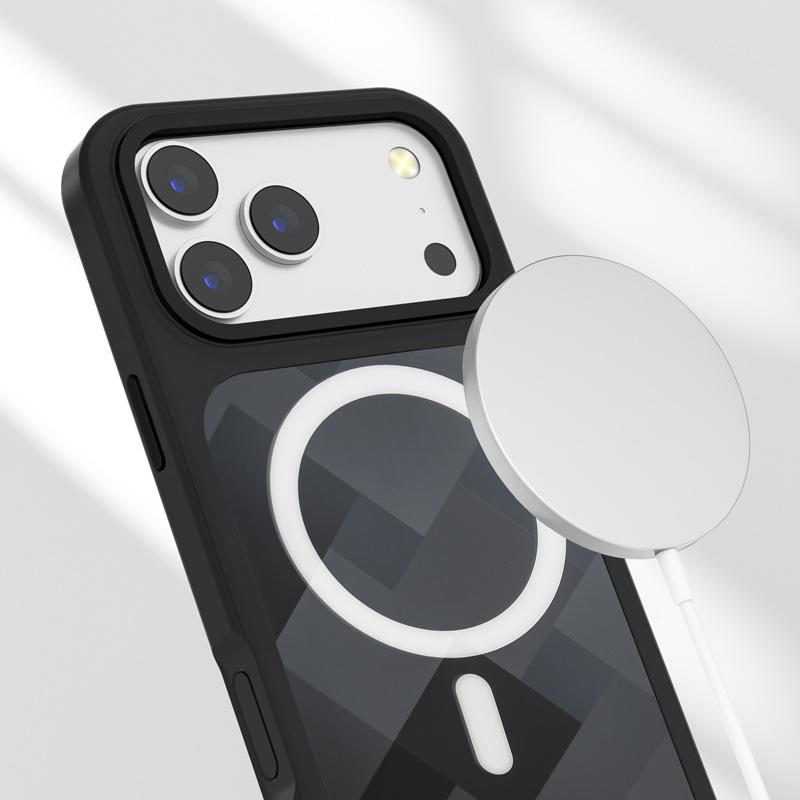 Applicable To iPhone18 Pro Replaceable Back Plate Mobile Phone Case with Ai Button Apple 17 Diamond Pattern Magnetic Mobile Phone Case