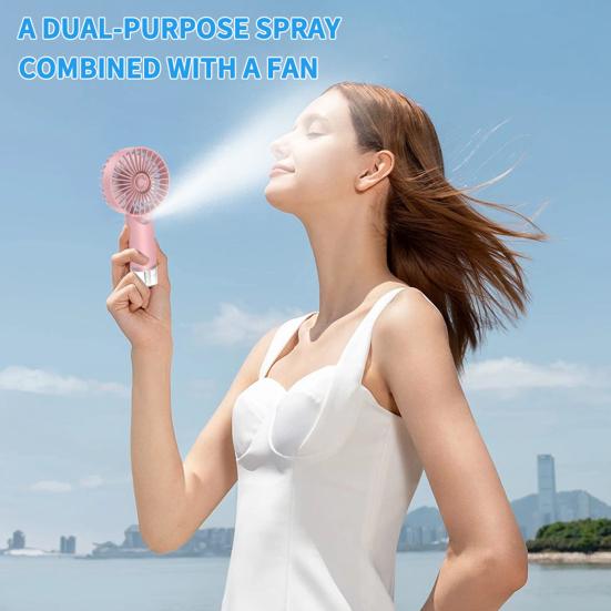 Handheld Misting Fan Portable Rechargeable Spray Fan with Long Battery Life Travel Cooling Fan with Multi-Level Wind and Spray Modes for Travel Home