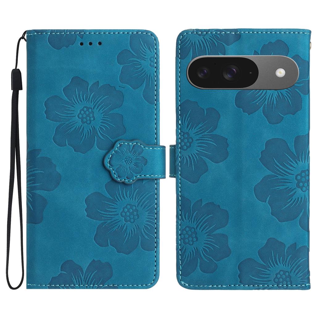 For Google Pixel 9/Pixel 9 Pro Case Flower Design Leather Wallet Phone Cover with Wrist Strap