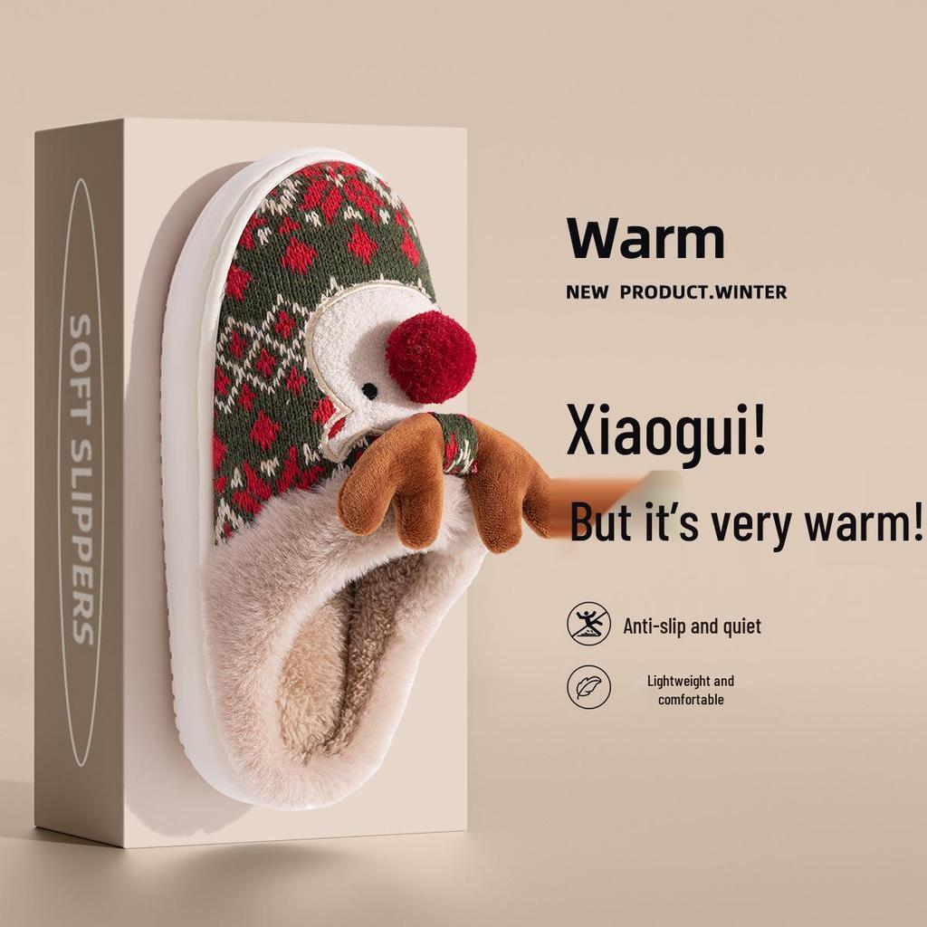 Custom Reindeer Winter Cotton Slippers - Women's & Men's Christmas Gift