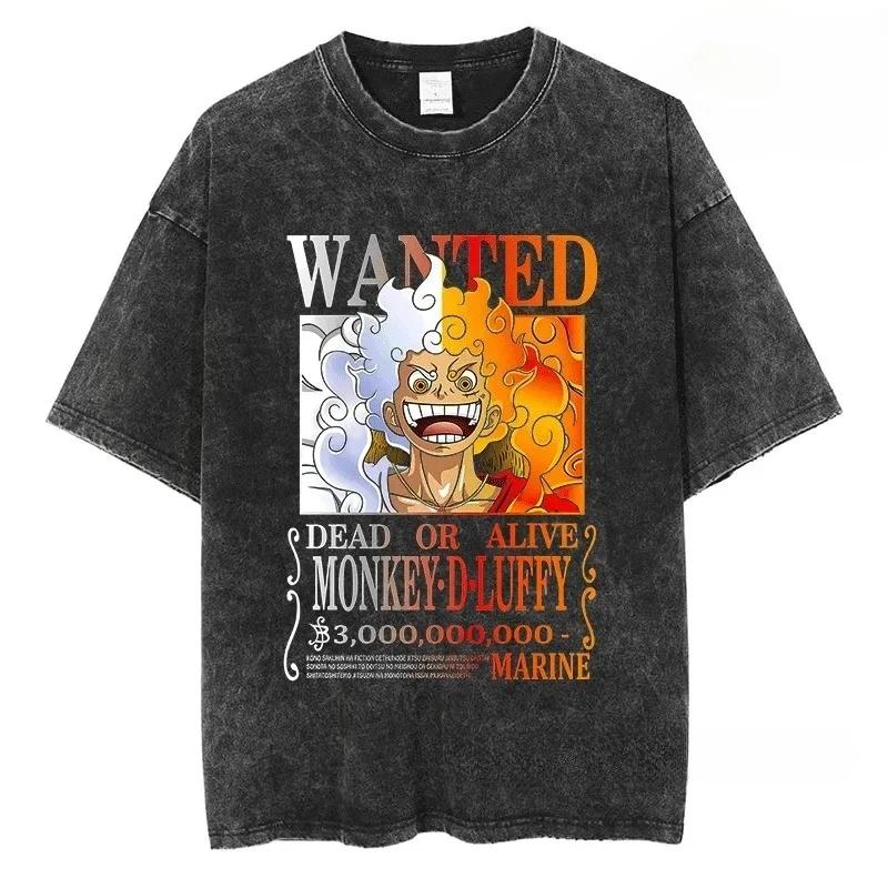 GEAR 5 NIKA Luffy T-shirt Anime ONE PIECE Unisex Street Wear Cotton Retro Oversized Casual Short-sleeved T-shirt Get Badge