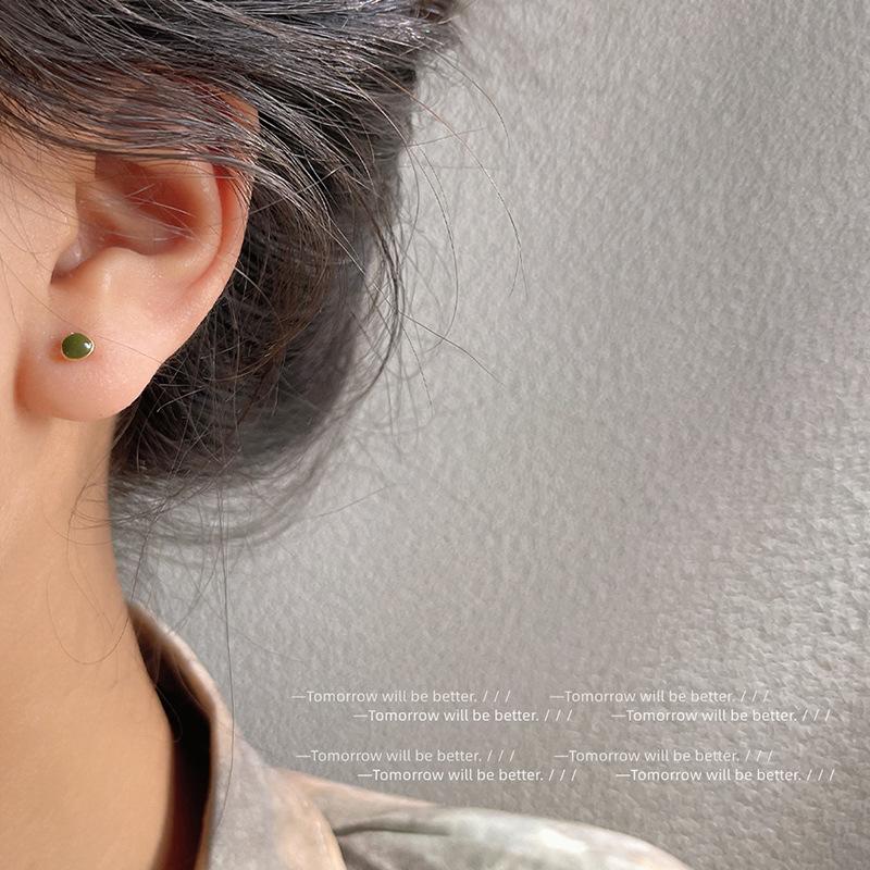 Silver Needle Avocado Green~ Simple and Small Oil Drip Earrings Women's New Trendy Mini Versatile Fashion