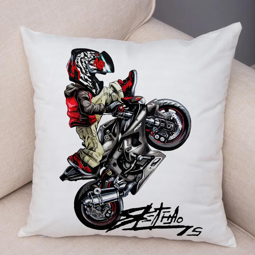 Extreme Sports Motorcycle Pattern Cushion Cartoon Mobile Bicycle Pillow Head Cover Decoration Living Room Sofa Car Home