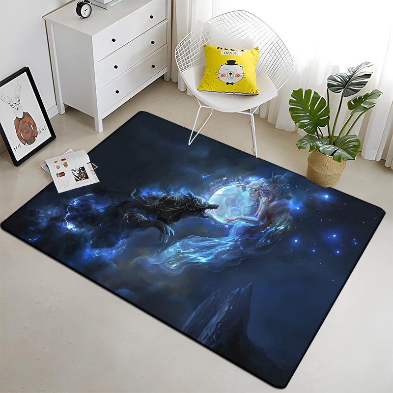 3D Wolf Carpet Forest Moon Night Floor Mats for Living Room Bedroom Entrance Door Mat Rug Non-slip Chair Mats Bathroom Carpet