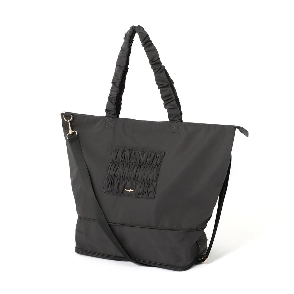 Francfranc Classic Flower Dark Travel 2-Way Carry-On Tote, Gray, Water-Repellent, Expandable, Lightweight,