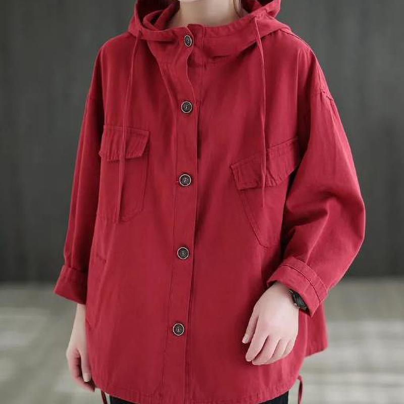 Plus Size Oversize Jackets Women Spring Hooded  Jacket Cotton Black Coat Coat Fashion Red Black