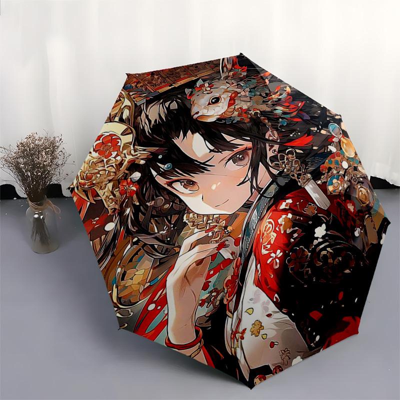 1 Stück Anime-Charakter-Regenschirm für draußen – Automatisches Öffnen/Schließen, tragbares 3-fach faltbares Design, 8-Streben-Eisenrahmen, perfektes Geschenk für Fans, Reisende und mehr