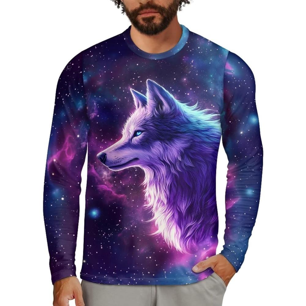 Camisetas Masculinas Estampadas com Gráfico de Animal Lobo em  3D, Casual Urbano de Rua para Exterior, Camisetas de Manga Comprida Confortáveis de Outono com Gola Redonda