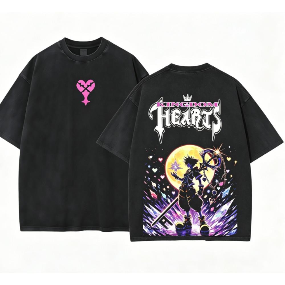 Kingdom Hearts Sora Anime Liebhaber Ausgewaschenes T-Shirt Ganzjahreskleidung Hohe Qualität Persönlichkeit Kleidung Übergröße Unisex Neues Modell Paare T-Shirt