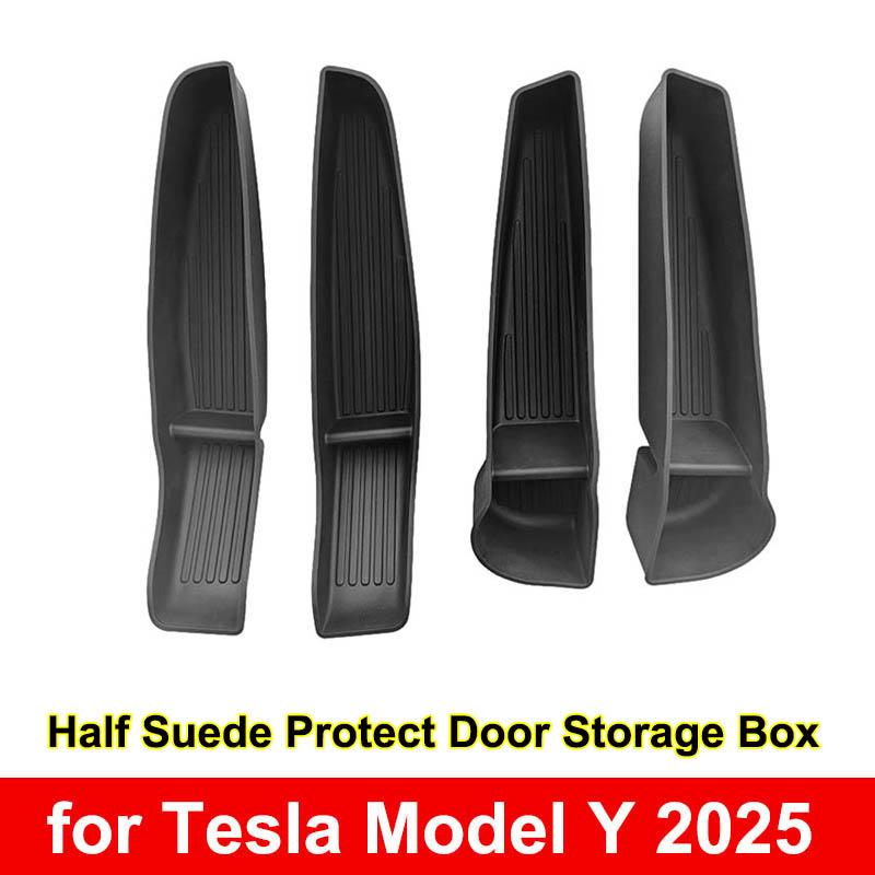 for Tesla Model Y Juniper 2025 Car Door Side Storage Box Door Suede Protector Storage Organizer Accessories Handle Phone Holder