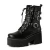 Martin boots women's autumn and winter new black square head leather boots thick heel high heel versatile thick sole belt buckle locomotive short