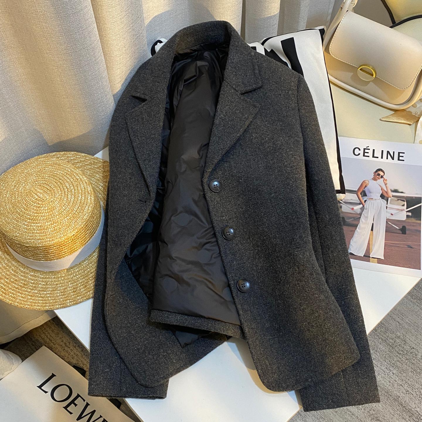 

Женская стильная серая шерстяная куртка-пиджак с пуховым вкладышем ( Petite ) - Коллекция Зима 2025 Extra Large серый