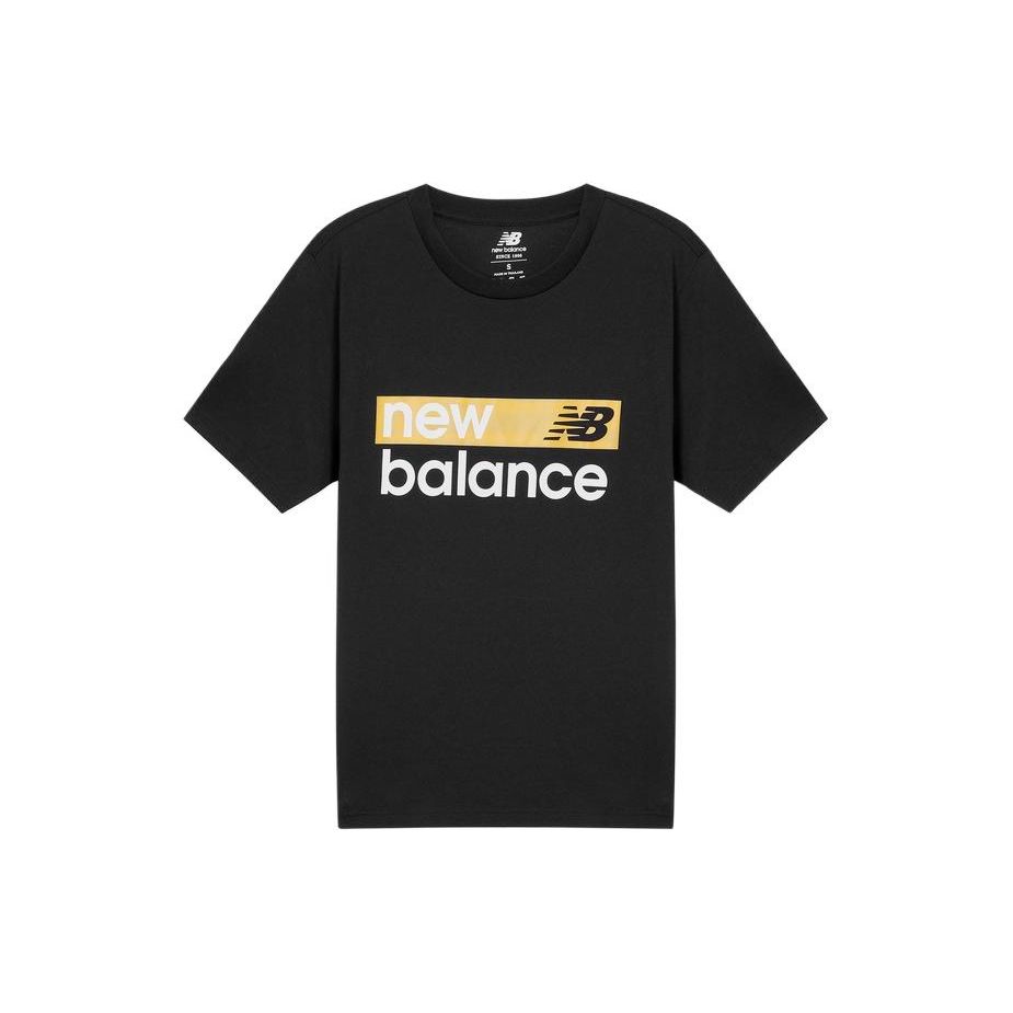 

Влагоотводящая футболка с круглым вырезом и логотипом New Balance, мужские топы, черный MT03917-BM
