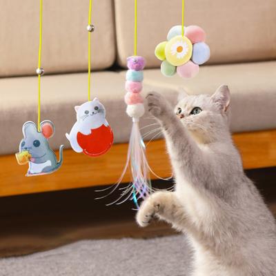 Cartoon Katze Plüsch Teaser Stick Hängen Feder Angelrute Haustier Liefert Mit Glocken Für Indoor Katzen