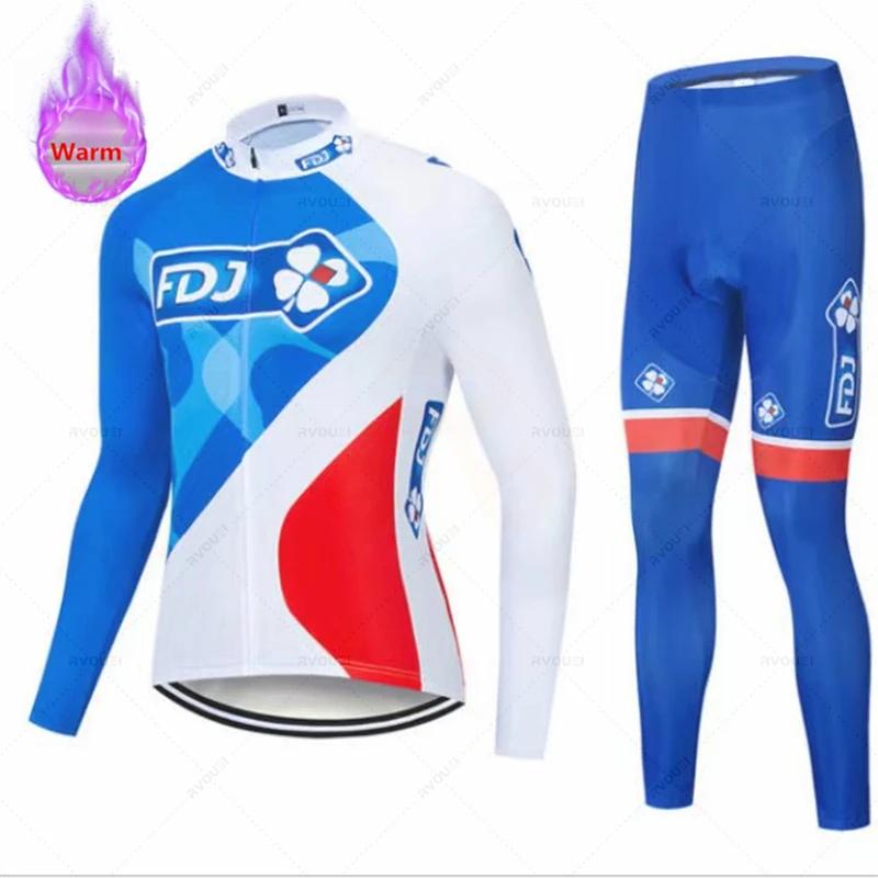 Fdj Team 2026 Winter Cycling Clothing Men's Thermal Fleece Bicycle Clothing Set Outdoor MTB Bike Bib Pants Ropa Maillot Ciclismo