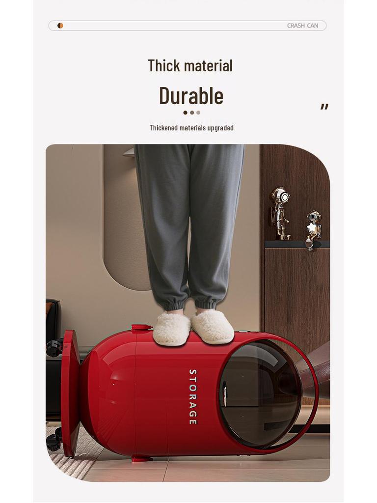High-End Large Capacity Trash Can with Lid & Wheels for Home: Living Room, Bedroom, Kitchen - No Need To Bend Over, Easily Movable Paper Basket.