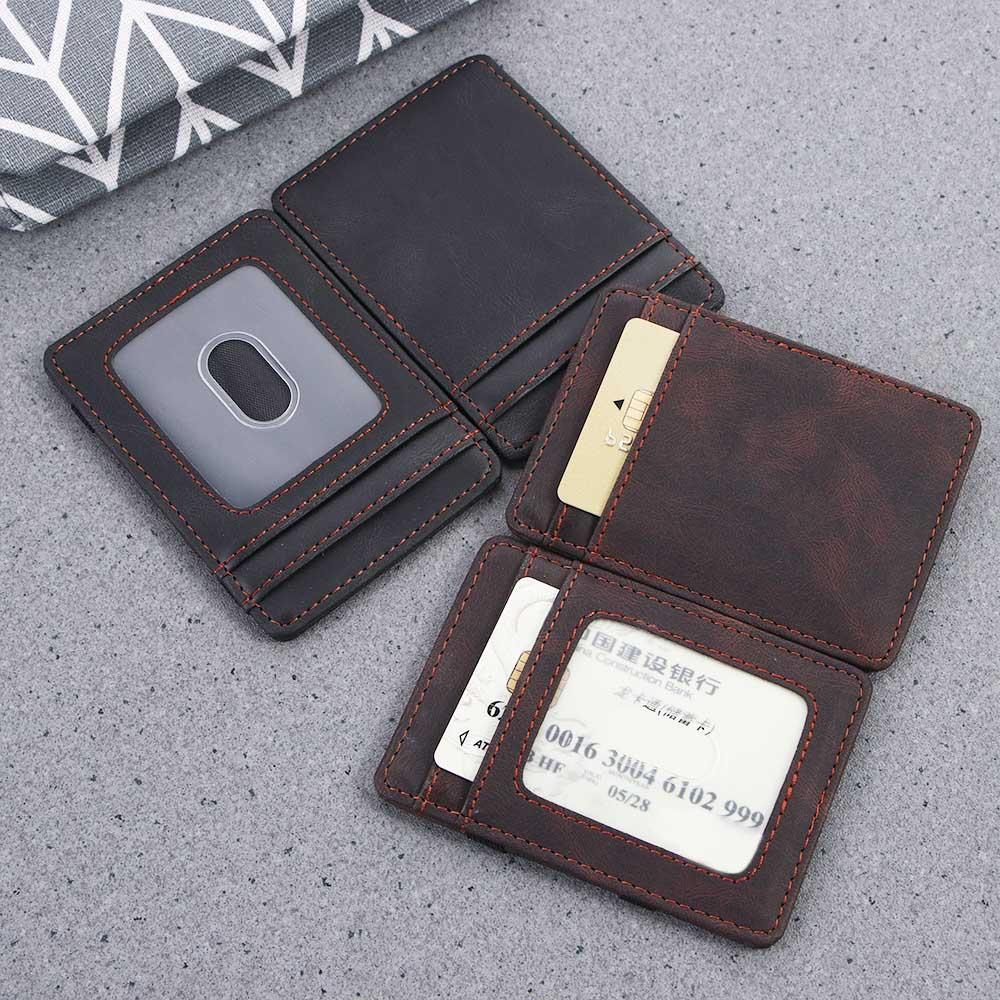 Holder PU Leather With Ribborn ID Card Case Men Cash Clip Magic Wallet Money clips Mini Coin Purse