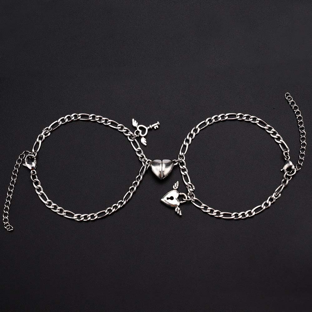 

Steel Lock Key For Men Magnet Attraction Heart Shaped Bracelet Fashion Accessories Couple Bracelet B