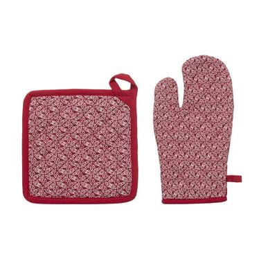 Glove + Potholder Printed 100% Cotton - Red