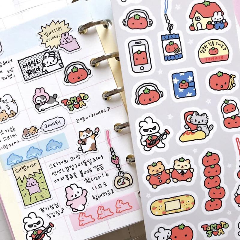 1/3Sheets Kawaii Animal Decals Hand Account Diary Scrapbook Sticker Cute Graffiti Style Rabbit Cartoon Stickers