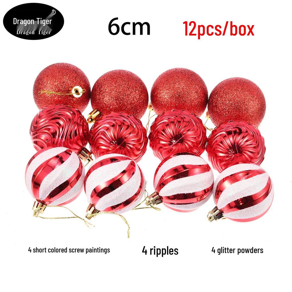 12-Piece 6cm Glitter Wave Christmas Ball Set for Tree and Ceiling Decoration