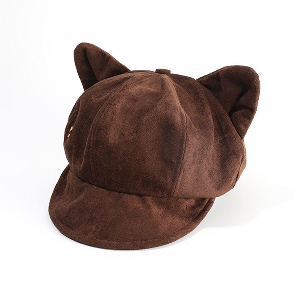 Yiran Dayang Hat Women's Trendy Cat Ear Beret Hat Suede Multicolor Octagonal Cap Versatile Keep Warm Newsboy Cap Autumn Winter
