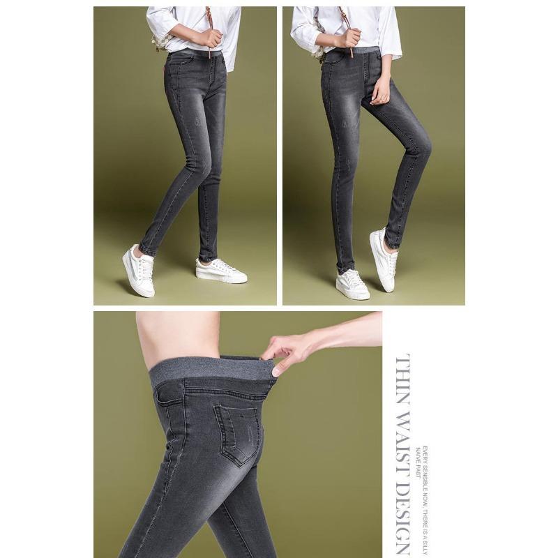 Fleece Jeans Dámské podzimní kalhoty s vysokým pasem v nadměrné velikosti s elastickým pasem