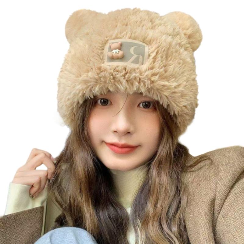 Furry Hat Head Wrap Furry Bear Soft Thicken Hood for Women Outdoor Wear Thicken Ear for Winter Sports Cycling Skiing