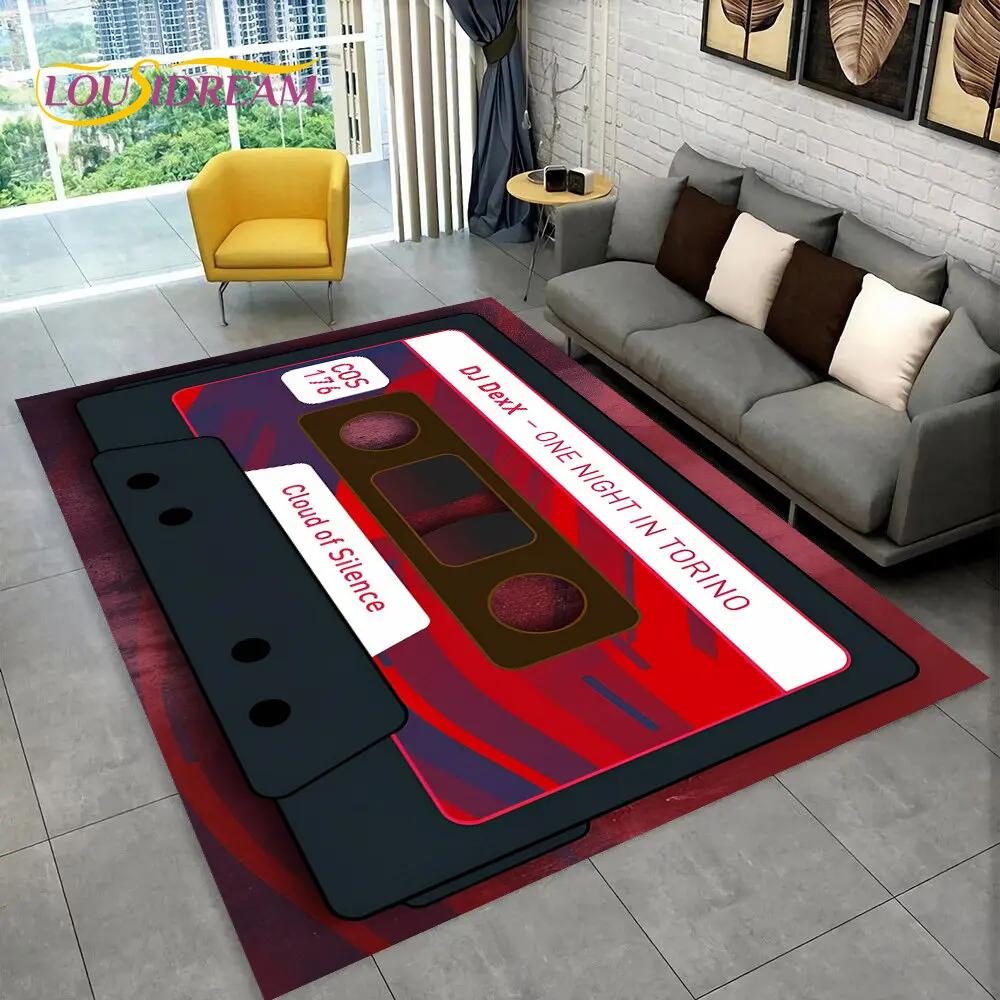 Alfombra de Área Grande con Patrón de Cinta de Cassette de Música Retro, Alfombra para Sala de Estar, Dormitorio, Sofá, Felpudo Decorativo, Felpudo Antideslizante