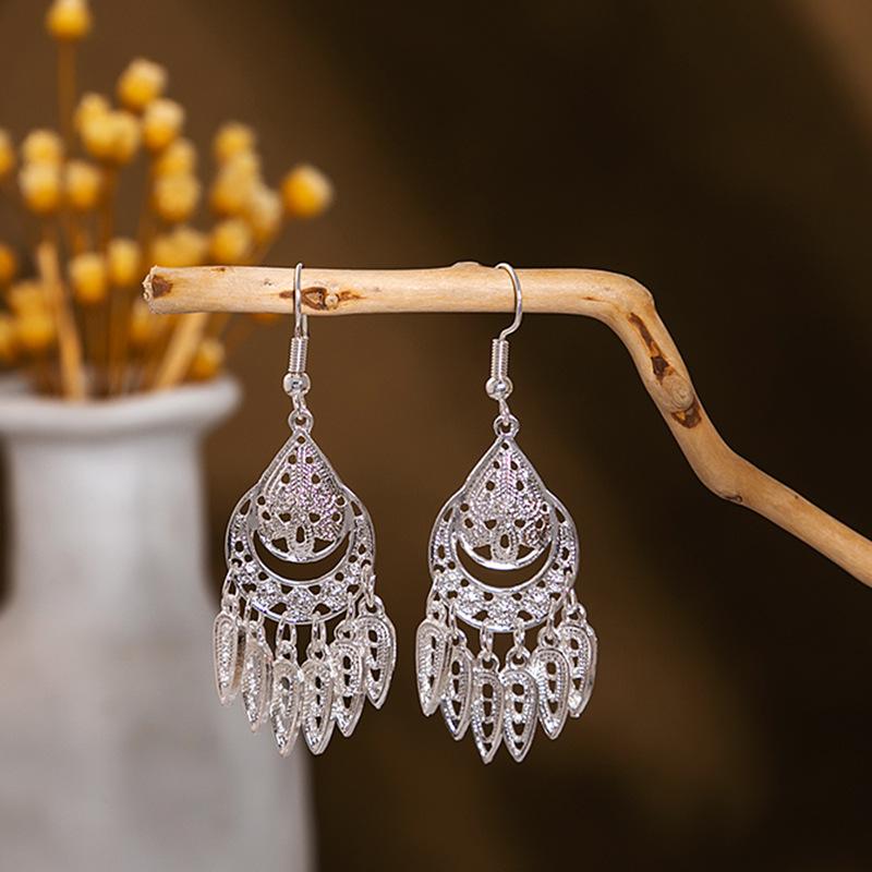 Ethnic style imitation Miao silver earrings, retro long tassel earrings, attractions, ancient style earrings, Miao earrings, women