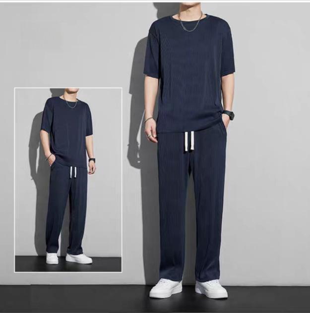 

Мужской летний спортивный комплект из ледяного шелка с быстрой сушкой - Длинные брюки и футболка с коротким рукавом 4XL