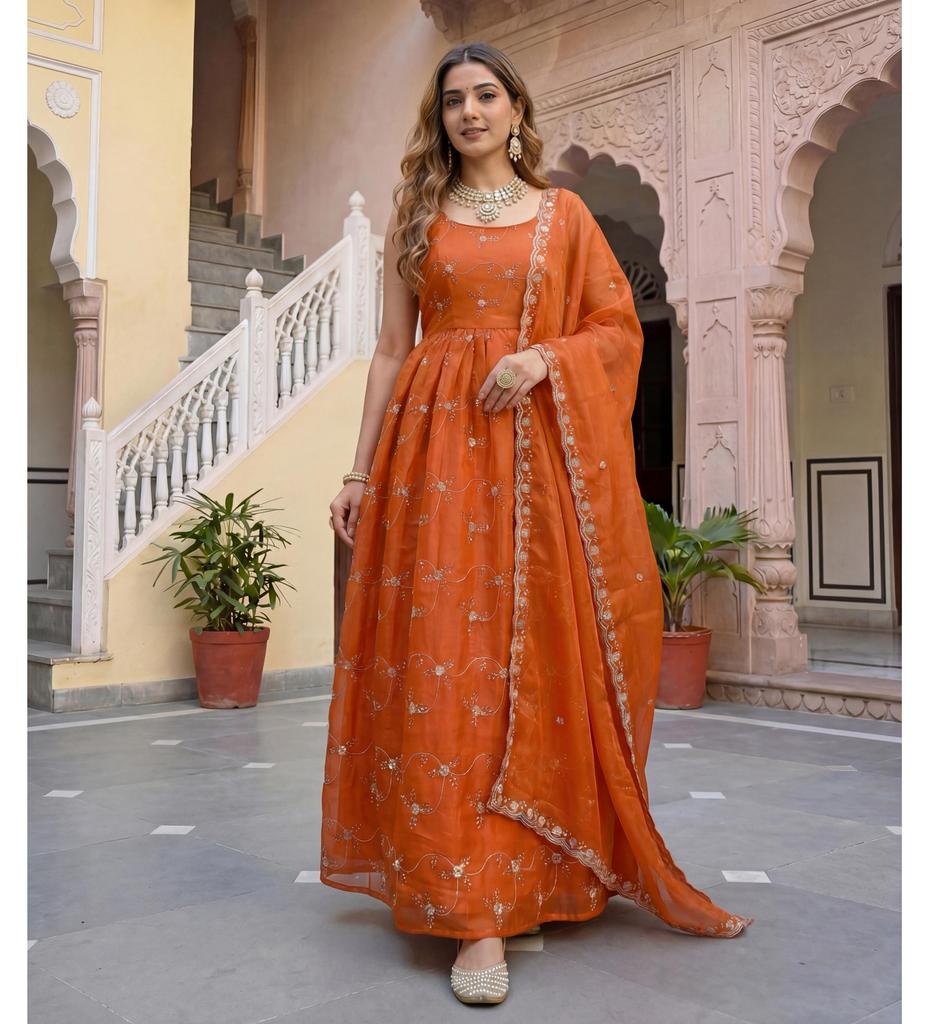 Women Designer Anarkali  Fandy Silk Gown Pant Dupatta Set Party Wear Bollywood Salwar Suit