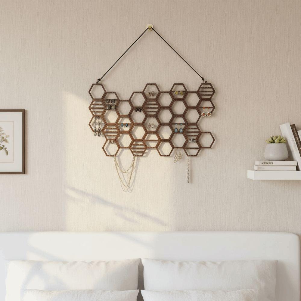 Storage Rack Earrings Display Stand Wooden Jewelry Organizer Hallway Bedroom