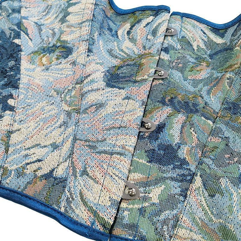 Vintage Floral Tapestry Halter Neck Corset Top With Front Closure