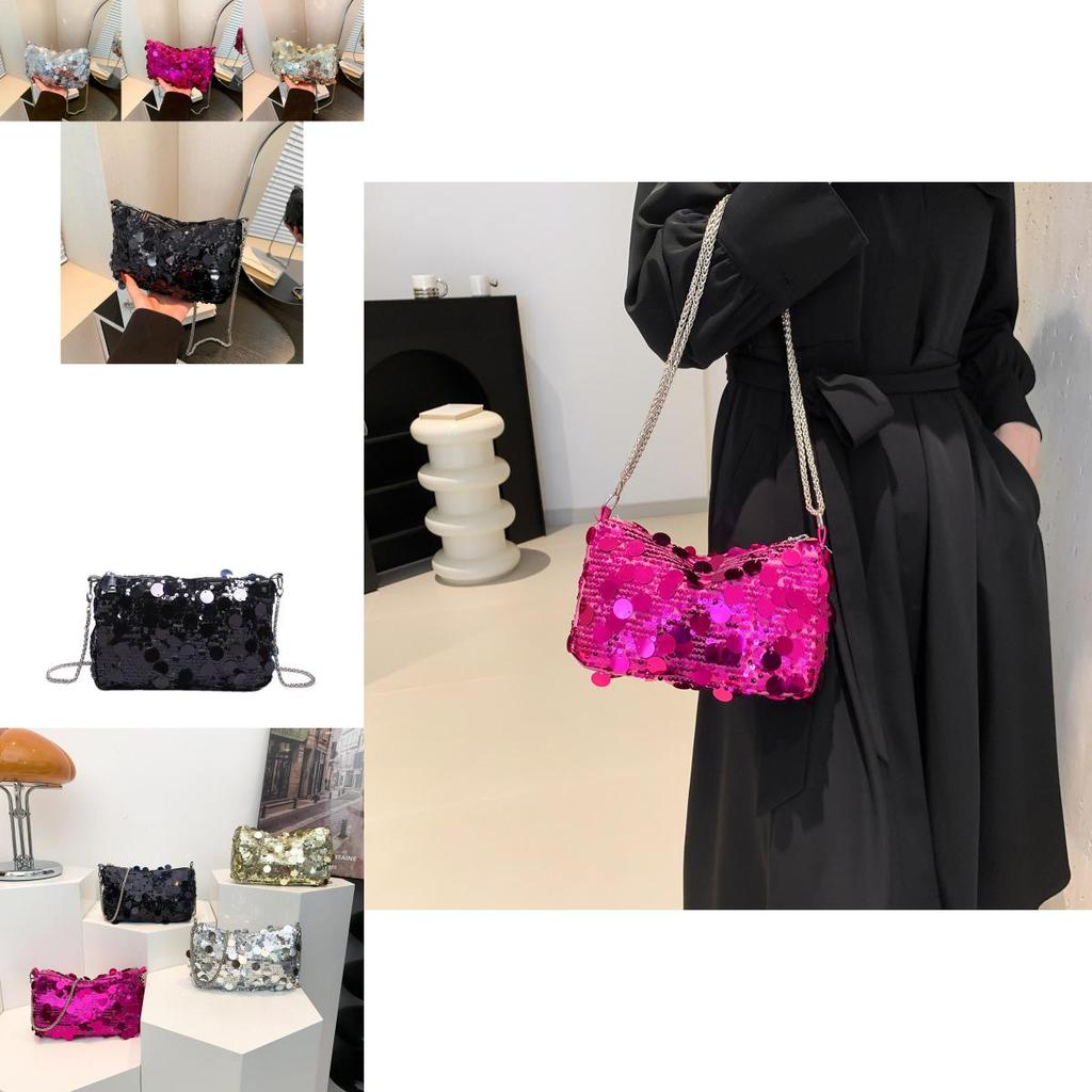 Stilvolle Koreanische Pailletten-Abendtasche Für Damen In Gold Silber Knallpink Und Schwarz 2024