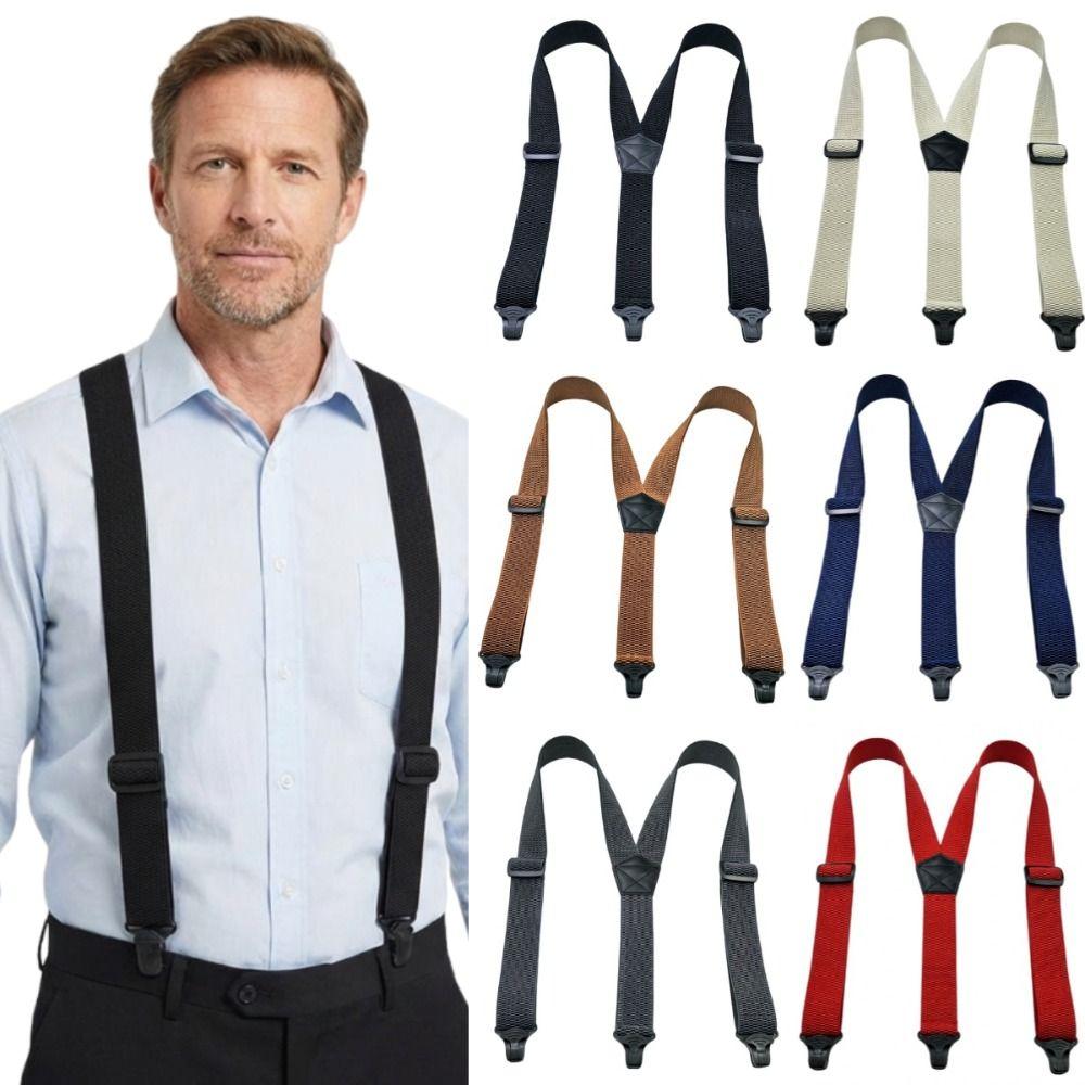 3.8cm Wide Work Suspenders with 3 Gripper Clasps Elastic Pants Braces  Business