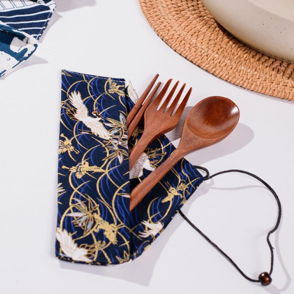 Portable Wooden Cutlery Set: Nanmu Chopsticks, Spoon & Fork