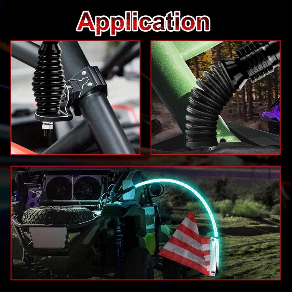 Whip Light Spring Mounting Base, 2Pcs RGB 2FT 3FT 4FT 5FT 6FT LED Whip Lamp Spring Base Protective Mounting Bracket Mount for Polaris RZR UTV ATV