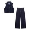 European & American Style 2025 Spring Fashion Set: Denim Vest & Wide-Leg Pants