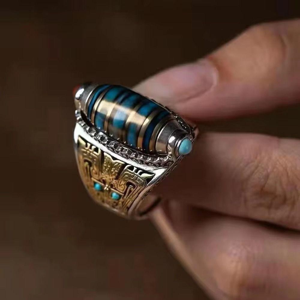Six-character Mantra Ethnic Style Ring Open Luck Rotatable Finger Ring Jewelry Accessories