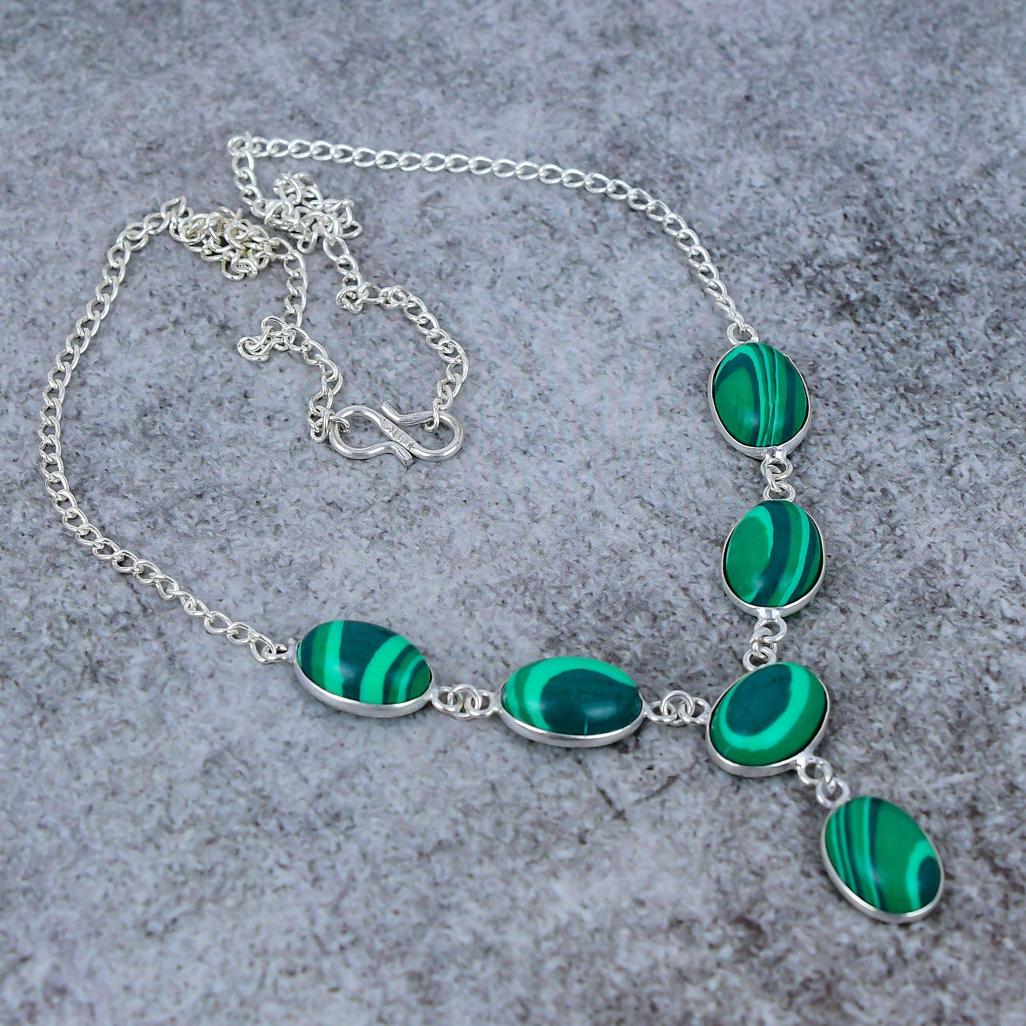

Malachite Gemstone Handmade 925 Sterling Silver Jewelry Necklace 18 M-393