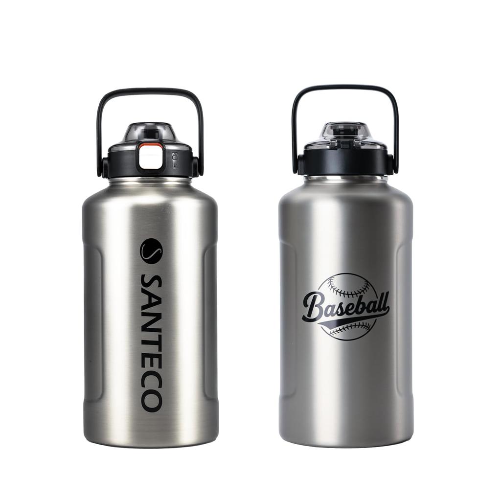 Vacuum Insulated Thermos Water Large Keeps Hot or Includes Direct Bottle, Capacity, 1900ml, Cold, Straw, Drinking, Blue-Gray (Stainless Steel)