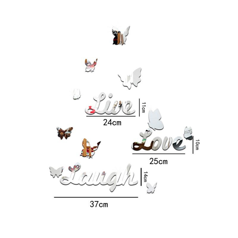New Home Decorations DIY Silver Mirror Wall Sticker Large Decal 3D Stickers Butterfly Pattern