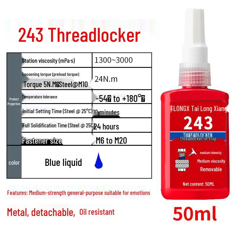 243 Screw Glue: Medium-High Strength Threadlocker and High Temp Resistant Sealant
