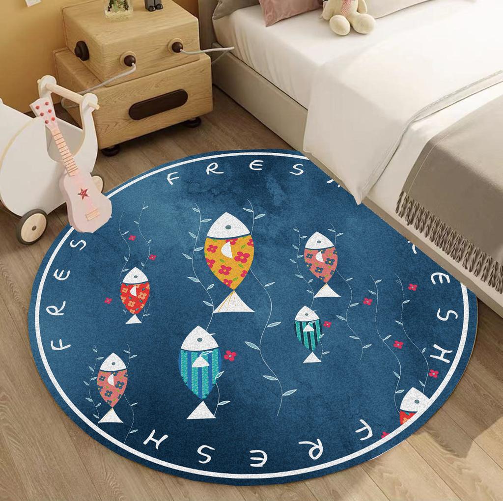 Cartoon Animal Round Carpet Pink Cute Cat Pattern Floor Mat Modern Home Decoration Non-Slip Rug for Living Room Bedroom Playroom