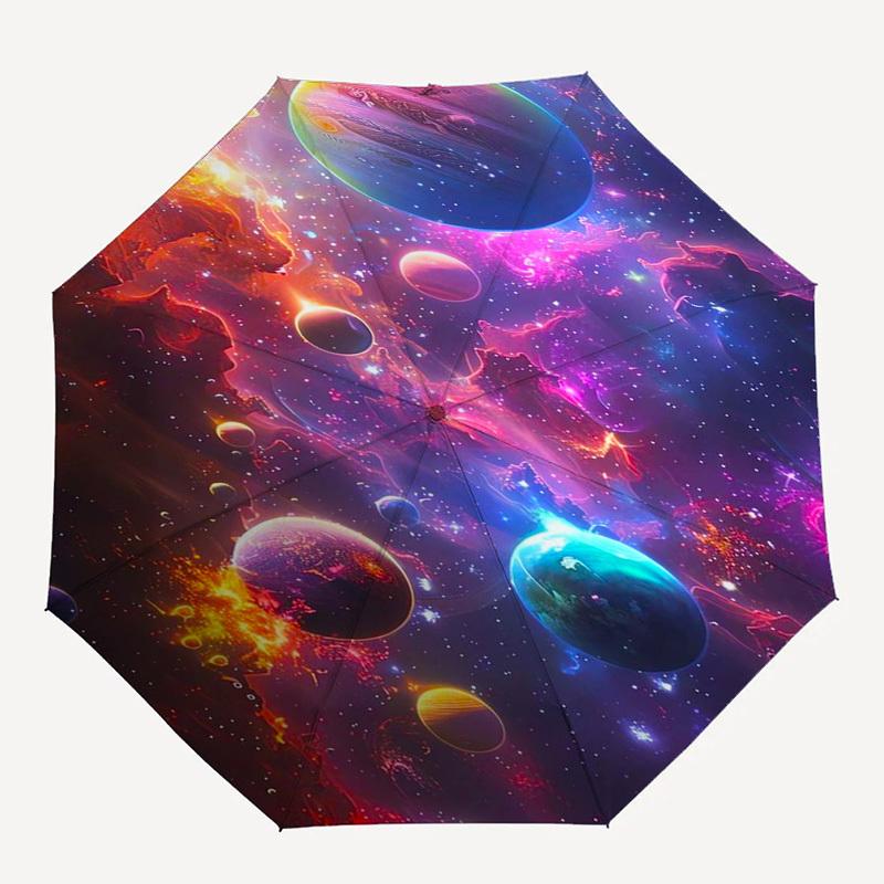 Galaxy, Nebula Themed Automatic Opening and Closing Umbrella, Compact Travel Umbrella, Lightweight and Portable, Suitable for Beach Commutin