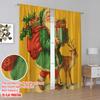 2pcs,2D Plane Printing Curtains Digital Printed Vintage Santa & Reindeer (2) Durable 100% Polyester Fabric (without Rod)